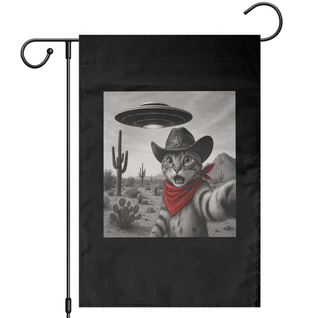 Vintage UFO Cowboy Cat Garden Flag Retro 90s Western Rodeo Kitten Cat Selfie With Alien UFO TS10 Black Print Your Wear