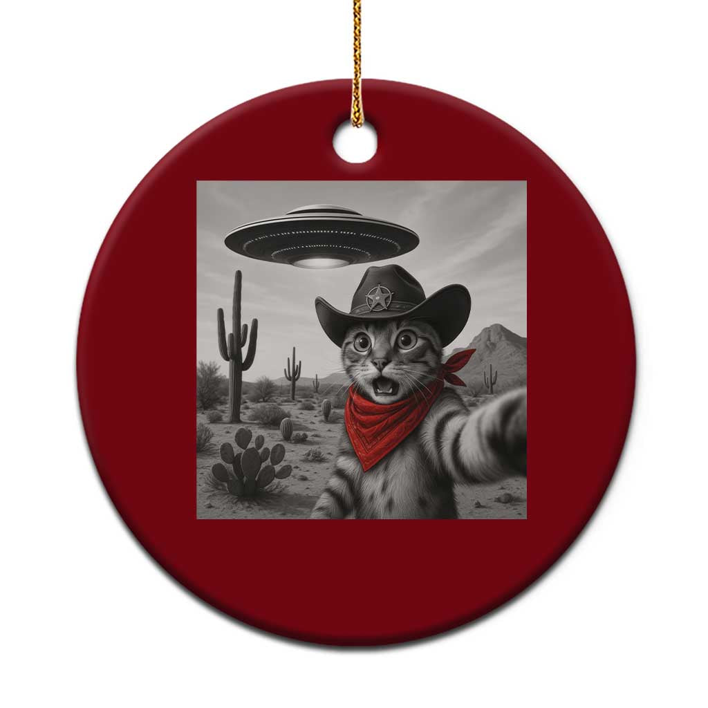 Vintage UFO Cowboy Cat Ceramic Ornament Retro 90s Western Rodeo Kitten Cat Selfie With Alien UFO TS10 1pc Red Print Your Wear