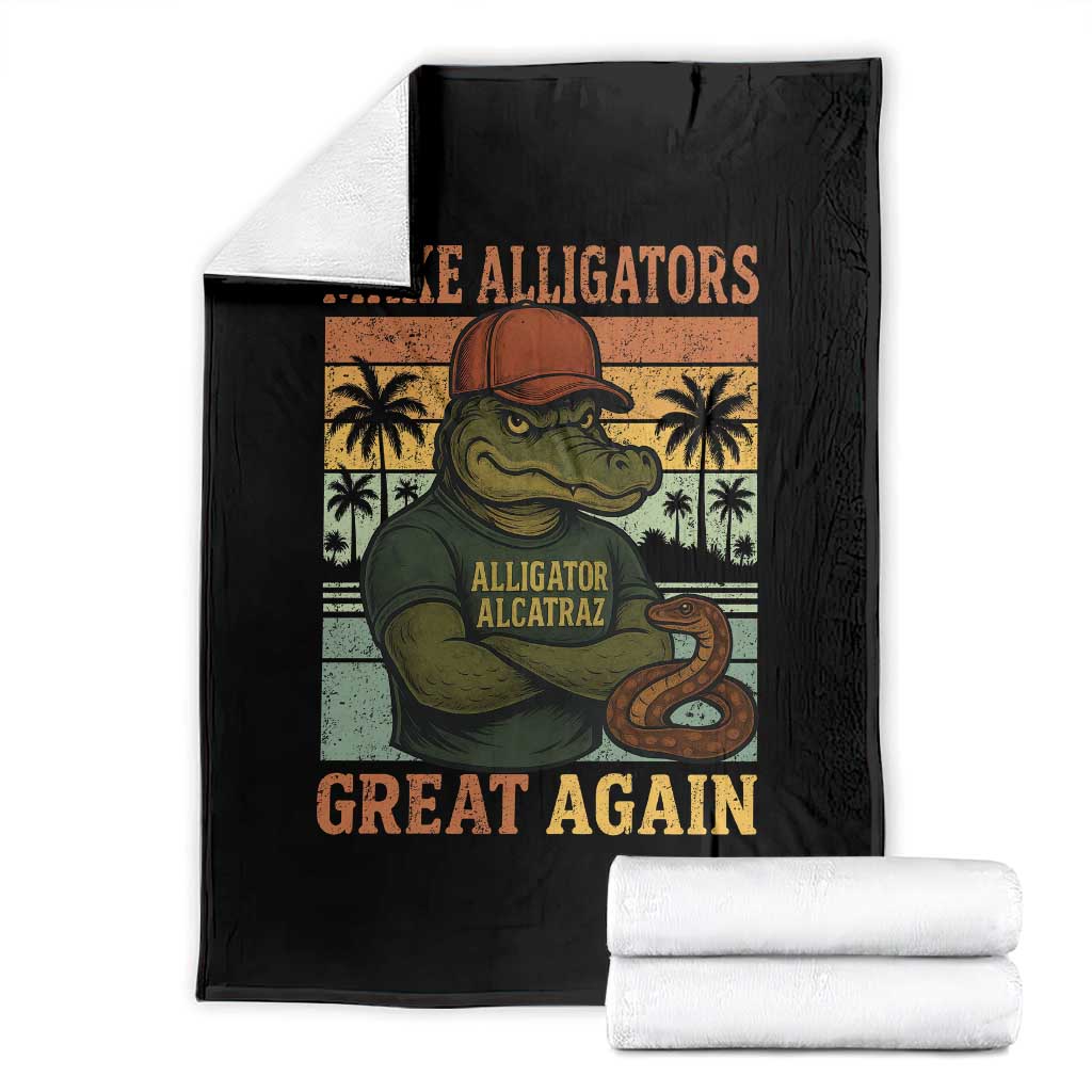 Retro Alligator Alcatraz Throw Blanket Funny Florida Everglades Dark Humor TS10 Black Print Your Wear