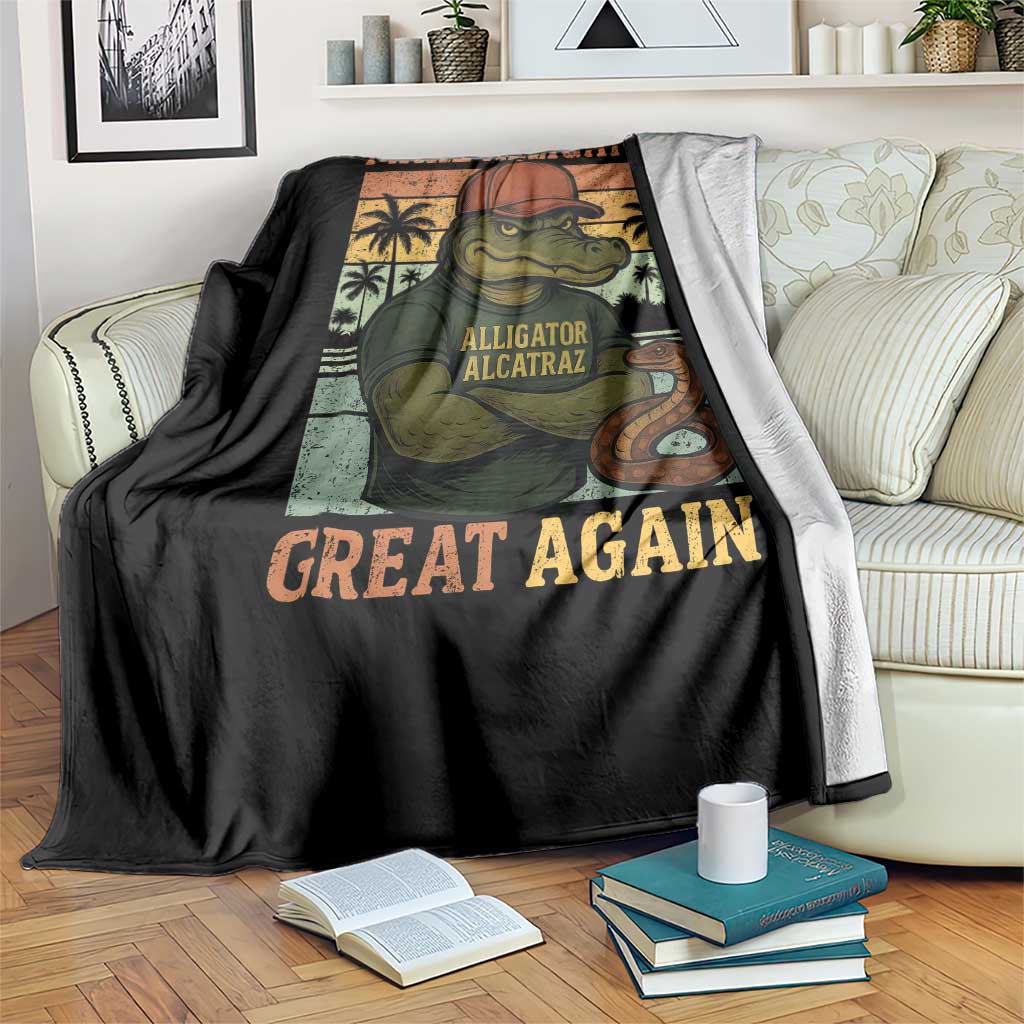 Retro Alligator Alcatraz Throw Blanket Funny Florida Everglades Dark Humor TS10 Print Your Wear
