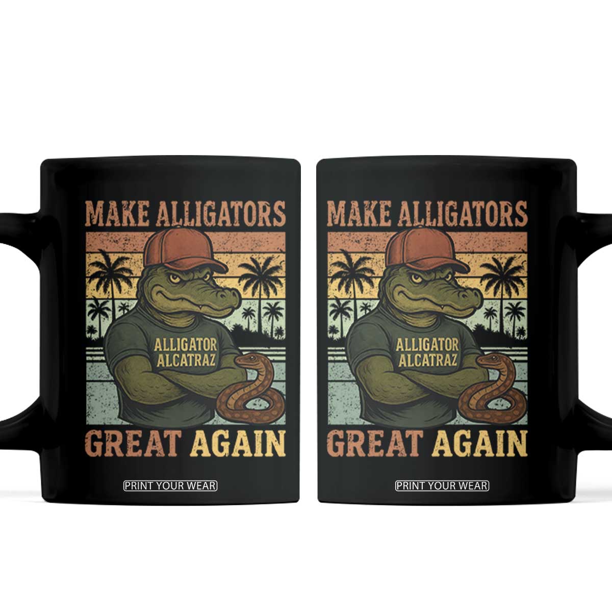 Retro Alligator Alcatraz Coffee Mug Funny Florida Everglades Dark Humor TS10 Black Print Your Wear