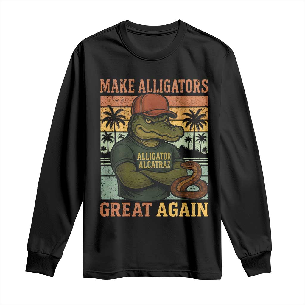 Retro Alligator Alcatraz Long Sleeve Shirt Funny Florida Everglades Dark Humor TS10 Black Print Your Wear