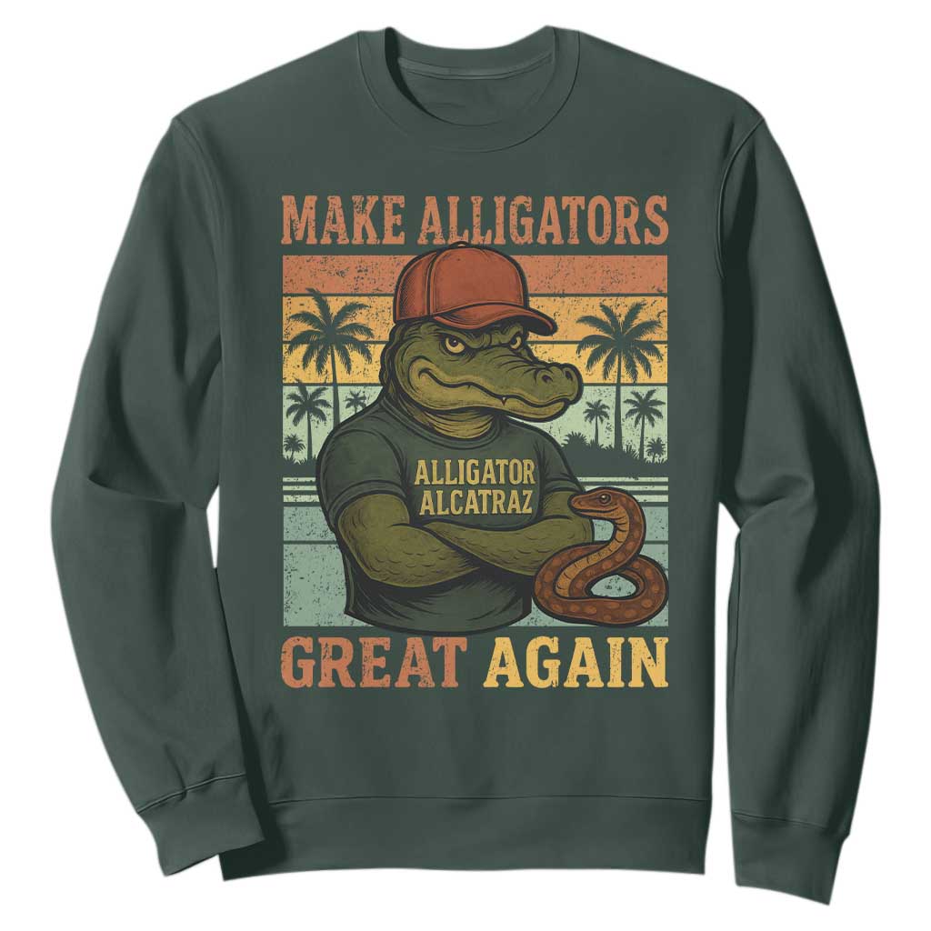 Retro Alligator Alcatraz Sweatshirt Funny Florida Everglades Dark Humor TS10 Dark Forest Green Print Your Wear