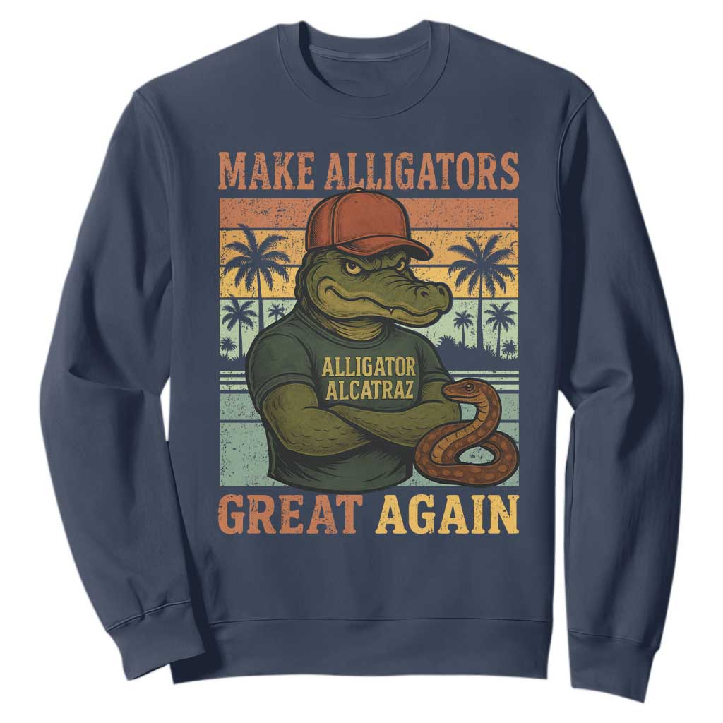 Retro Alligator Alcatraz Sweatshirt Funny Florida Everglades Dark Humor TS10 Navy Print Your Wear