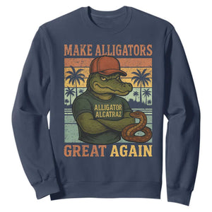 Retro Alligator Alcatraz Sweatshirt Funny Florida Everglades Dark Humor TS10 Navy Print Your Wear