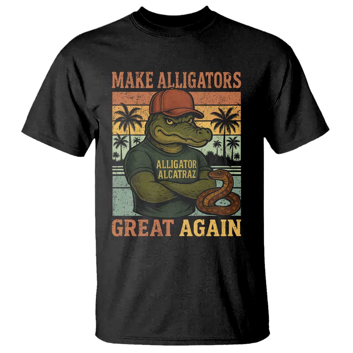 Retro Alligator Alcatraz T Shirt Funny Florida Everglades Dark Humor TS10 Black Print Your Wear