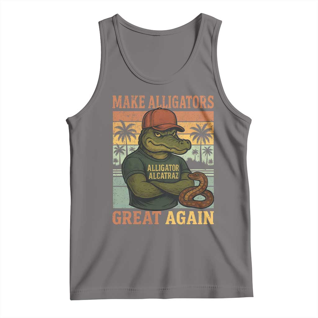 Retro Alligator Alcatraz Tank Top Funny Florida Everglades Dark Humor TS10 Deep Heather Print Your Wear