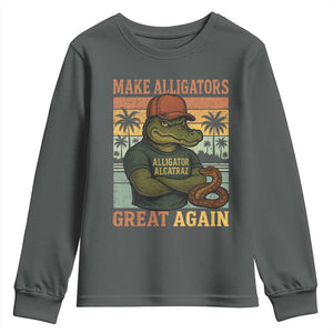 Retro Alligator Alcatraz Youth Sweatshirt Funny Florida Everglades Dark Humor TS10 Dark Heather Print Your Wear