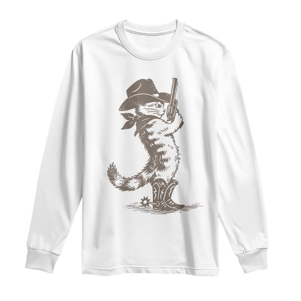 Vintage Cowboy Cat Long Sleeve Shirt Retro 90s Western Country Rodeo Kitten Cowgirl TS10 White Print Your Wear