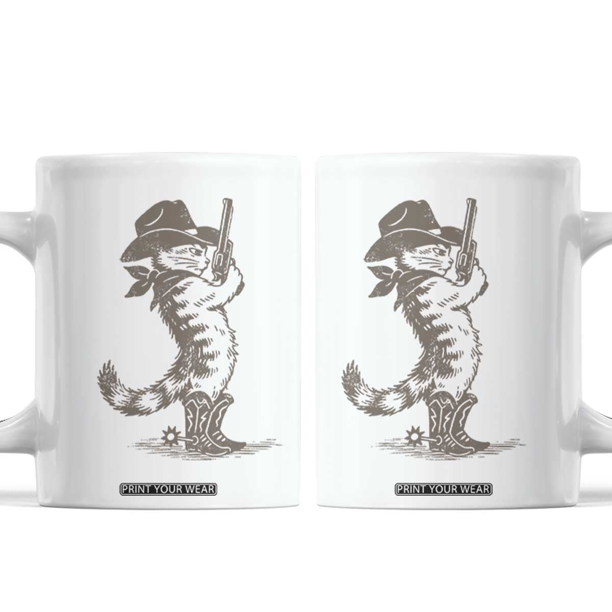 Vintage Cowboy Cat Coffee Mug Retro 90s Western Country Rodeo Kitten Cowgirl TS10 White Print Your Wear