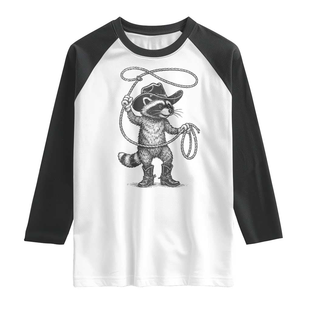Vintage Raccoon Cowboy Raglan Shirt Cowgirl Trash Panda Western Country Meme TS10 White Black Print Your Wear