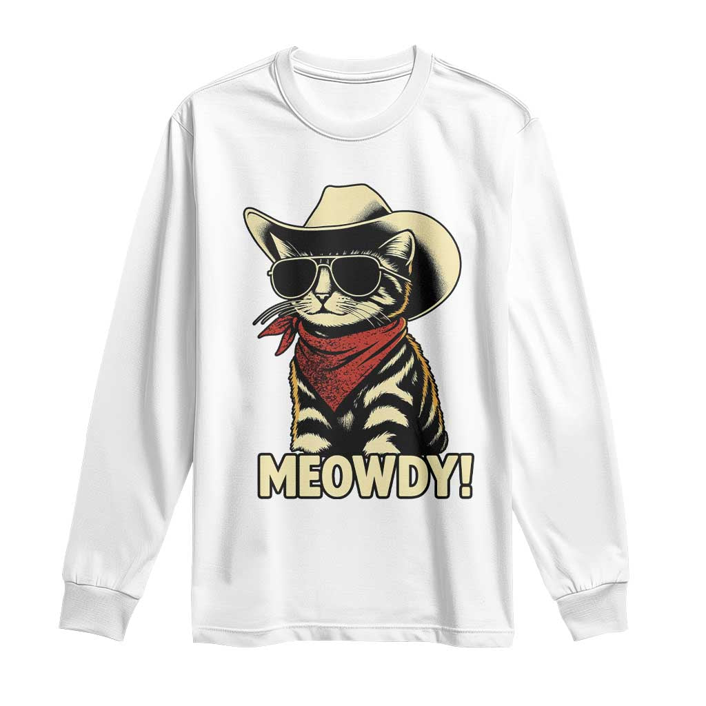 Vintage Cowboy Cat Long Sleeve Shirt Retro 90s Western Country Rodeo Meowdy Partner TS10 White Print Your Wear