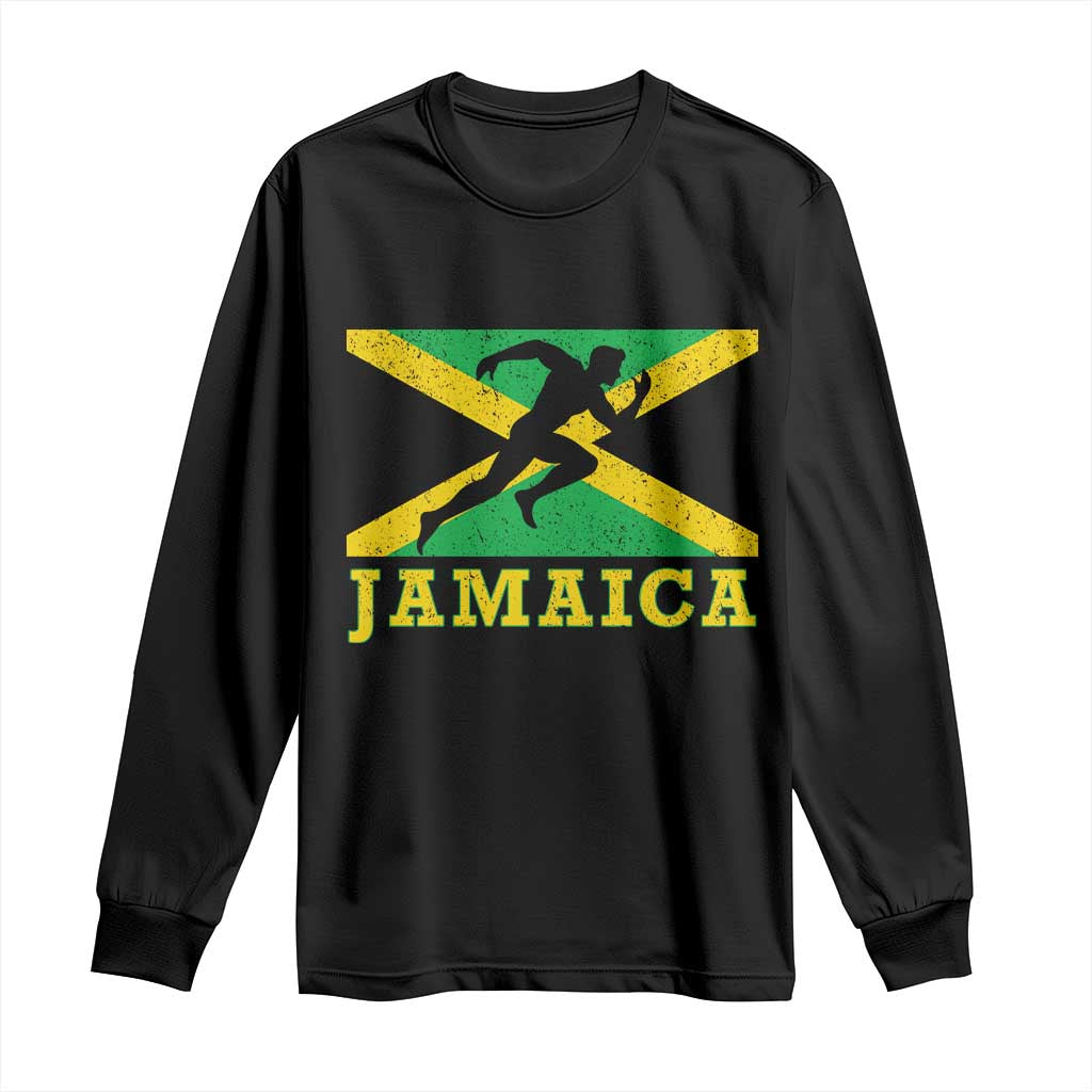 Jamaican Flag Track And Field Long Sleeve Shirt Retro Vintage Jamaica Runner Track Team TS10 Black Print Your Wear