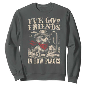 Funny Dachshund Cowboy Sweatshirt Ive Got Friends In Low Places TS10 Dark Heather Print Your Wear