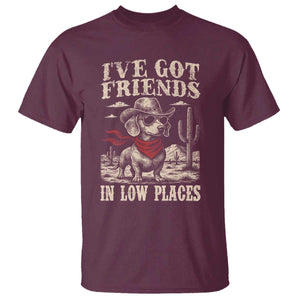 Funny Dachshund Cowboy T Shirt Ive Got Friends In Low Places TS10 Maroon Print Your Wear