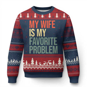 My Wife Is My Favorite Problem Funny Ugly Christmas Sweater Retro 70s Husband Graphic TS10 Navy Red Print Your Wear