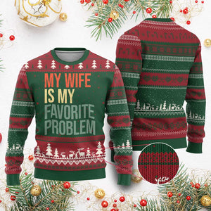 My Wife Is My Favorite Problem Funny Ugly Christmas Sweater Retro 70s Husband Graphic TS10 Red Green Print Your Wear
