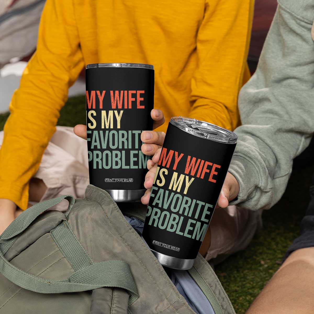 My Wife Is My Favorite Problem Funny Tumbler Cup Retro 70s Husband Graphic TS10 Print Your Wear