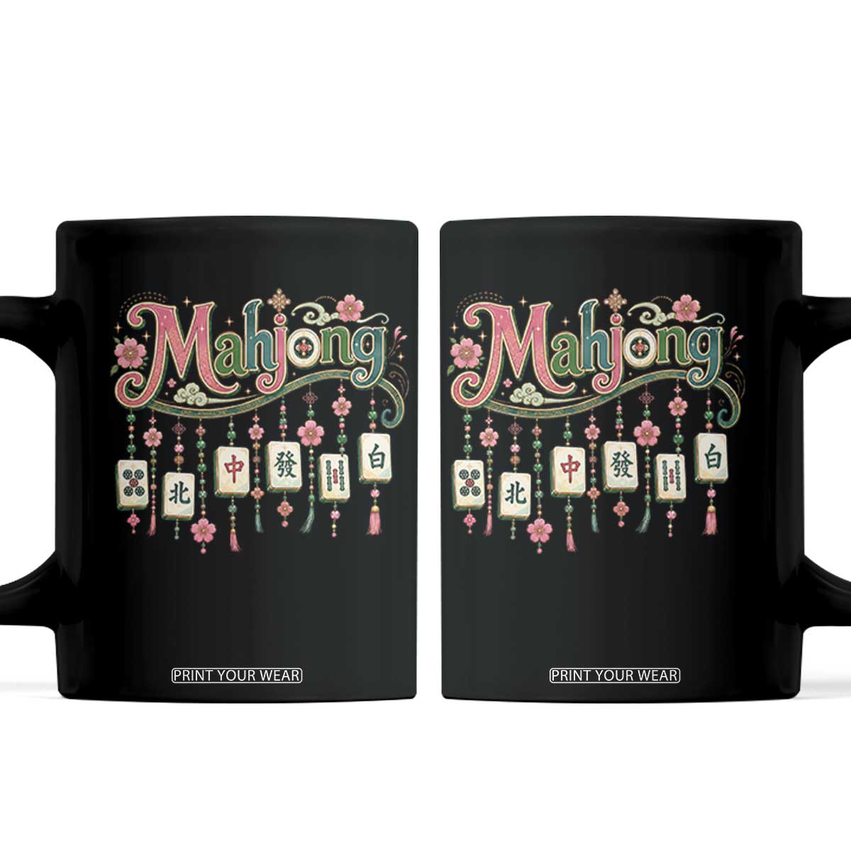 Funny Mahjong Lovers Coffee Mug Funny Mahjong Lovers Chinese Game Floral Vintage Aesthetic Graphic TS10 Black Print Your Wear