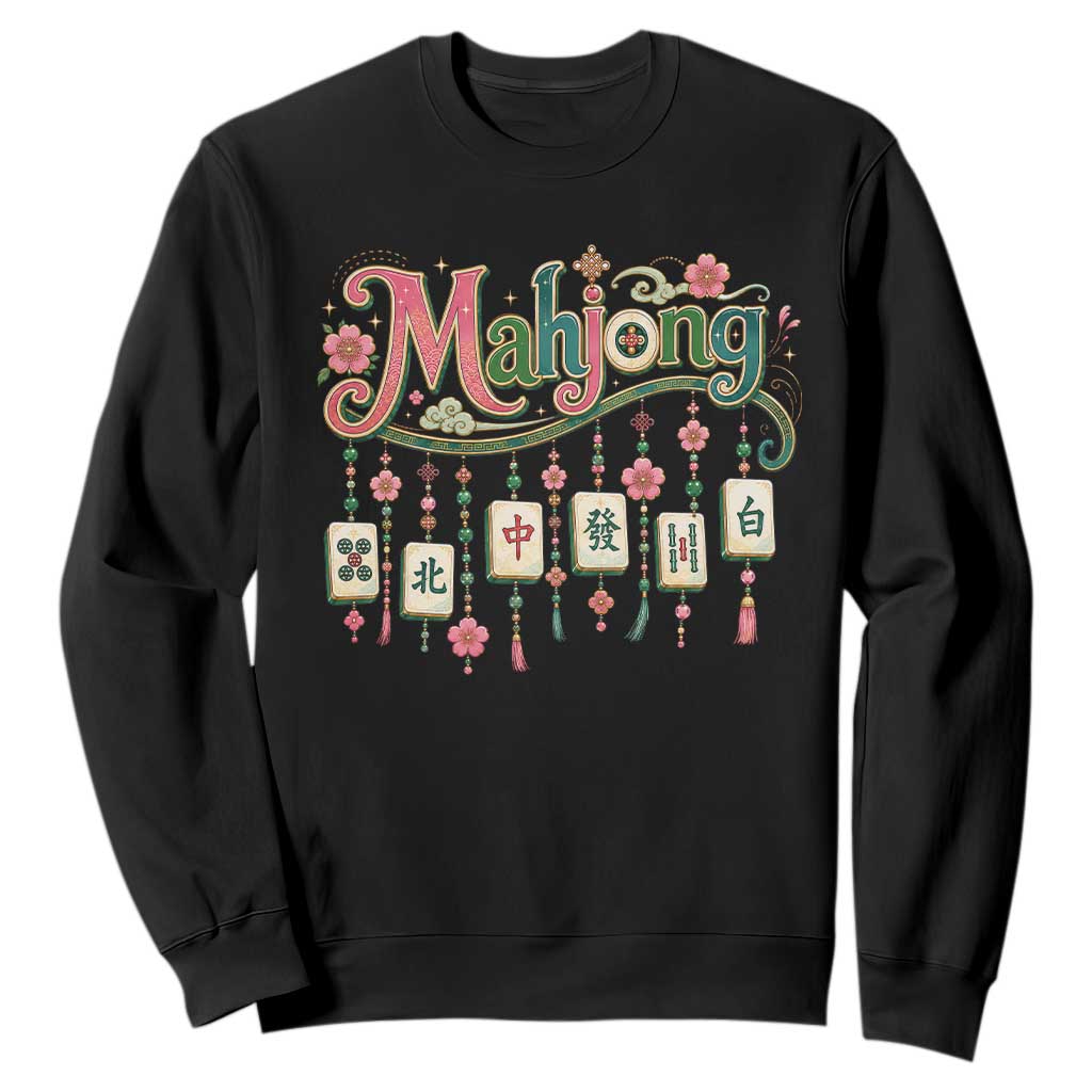 Funny Mahjong Lovers Sweatshirt Funny Mahjong Lovers Chinese Game Floral Vintage Aesthetic Graphic TS10 Black Print Your Wear
