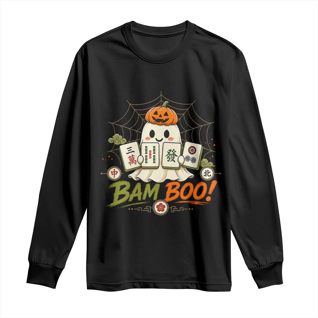 Halloween Ghost Playing Mahjong Spooky Boo Funny Costume Long Sleeve Shirt Mahjong Lover Gift TS10 Black Print Your Wear