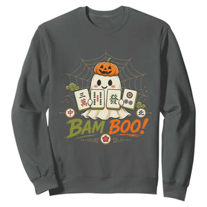 Halloween Ghost Playing Mahjong Spooky Boo Funny Costume Sweatshirt Mahjong Lover Gift TS10 Dark Heather Print Your Wear
