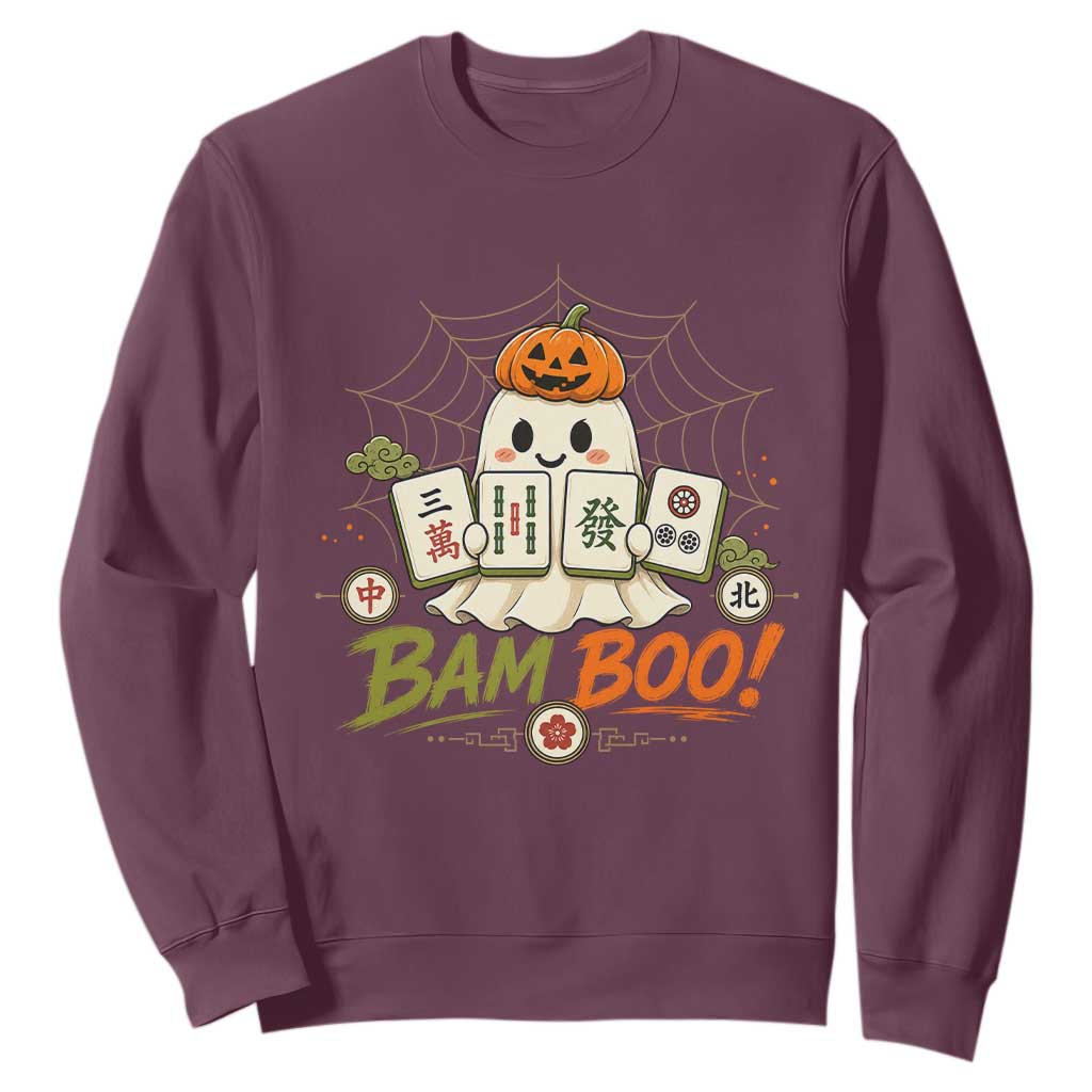 Halloween Ghost Playing Mahjong Spooky Boo Funny Costume Sweatshirt Mahjong Lover Gift TS10 Maroon Print Your Wear