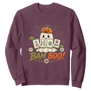 Halloween Ghost Playing Mahjong Spooky Boo Funny Costume Sweatshirt Mahjong Lover Gift TS10 Maroon Print Your Wear