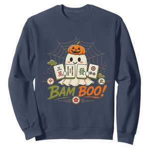 Halloween Ghost Playing Mahjong Spooky Boo Funny Costume Sweatshirt Mahjong Lover Gift TS10 Navy Print Your Wear