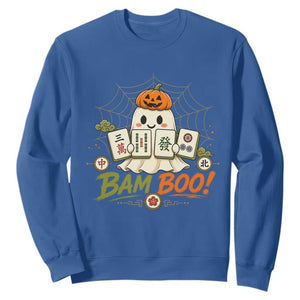 Halloween Ghost Playing Mahjong Spooky Boo Funny Costume Sweatshirt Mahjong Lover Gift TS10 Royal Blue Print Your Wear