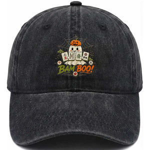 Halloween Ghost Playing Mahjong Spooky Boo Funny Costume Washed Cotton Baseball Cap Mahjong Lover Gift TS10 Print Your Wear