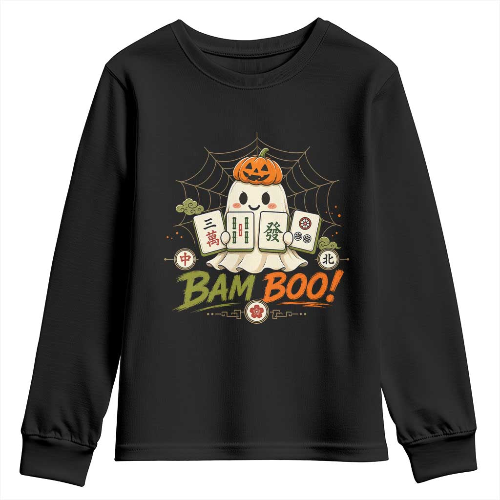 Halloween Ghost Playing Mahjong Spooky Boo Funny Costume Youth Sweatshirt Mahjong Lover Gift TS10 Black Print Your Wear