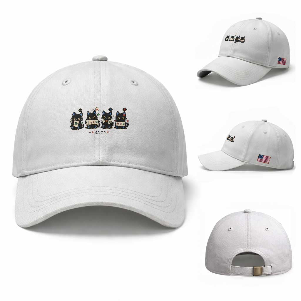 Black Cat Mahjong Lover Cute Graphic Baseball Cap TS10 Baseball Cap Universal Fit White Print Your Wear