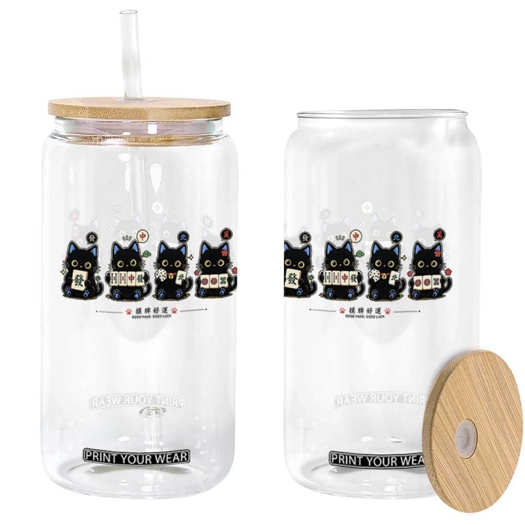 Black Cat Mahjong Lover Cute Graphic Glass Can TS10 Print Your Wear