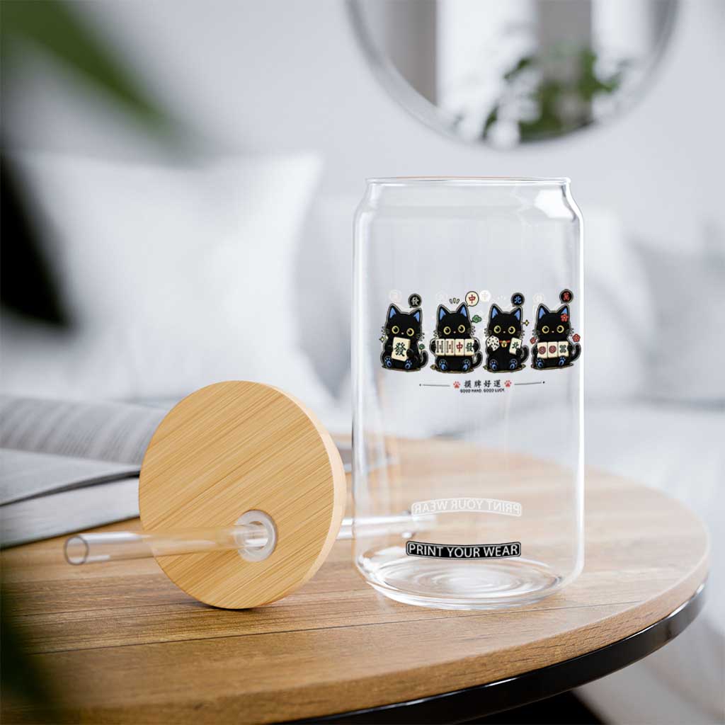 Black Cat Mahjong Lover Cute Graphic Glass Can TS10 Print Your Wear