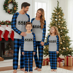 Black Cat Mahjong Lover Cute Graphic Plaid Pajama Set TS10 Blue Plaid Print Your Wear