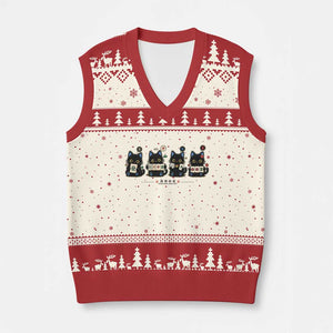 Black Cat Mahjong Lover Cute Graphic V-Neck Knit Sweater Vest TS10 Beige Red Print Your Wear