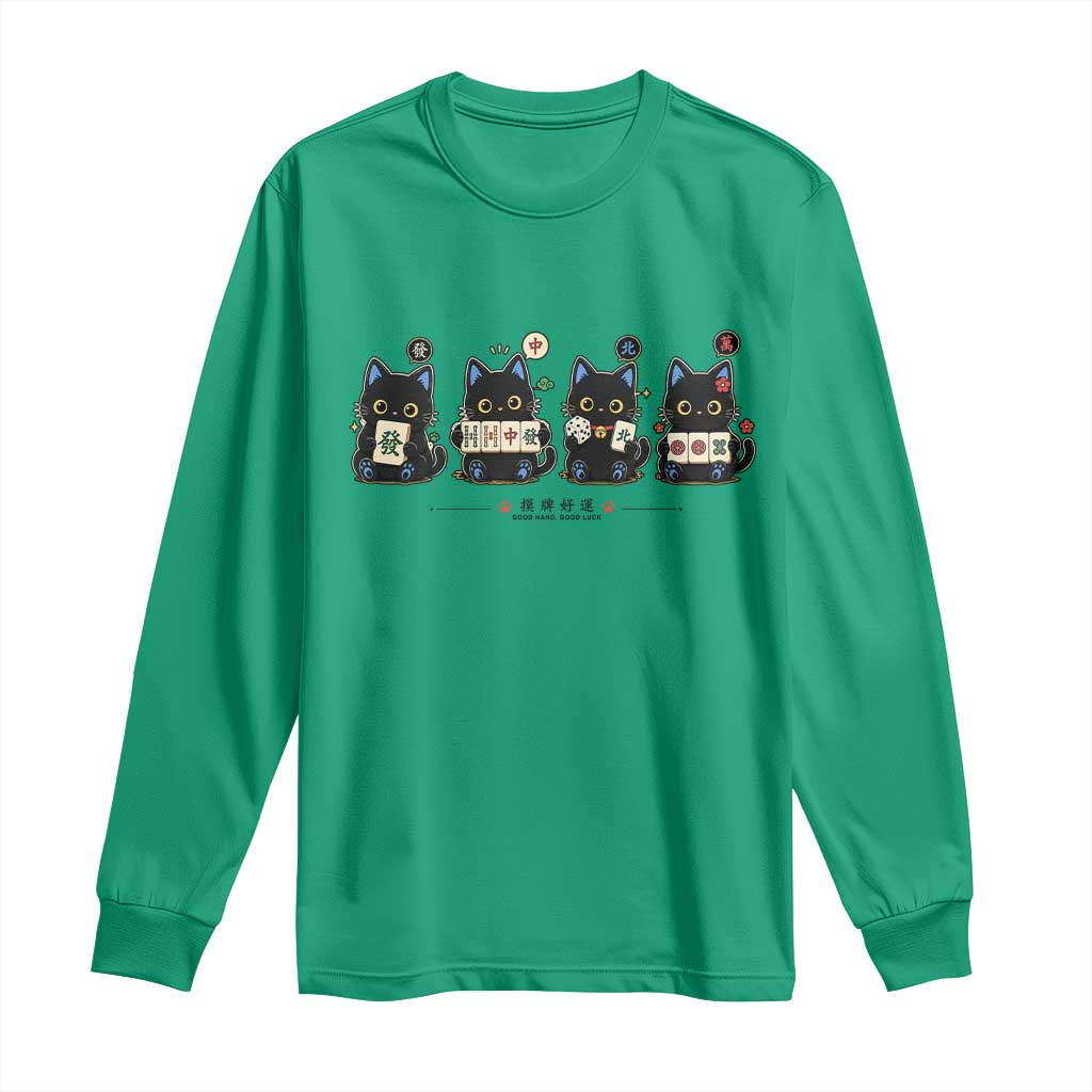 Black Cat Mahjong Lover Cute Graphic Long Sleeve Shirt TS10 Irish Green Print Your Wear