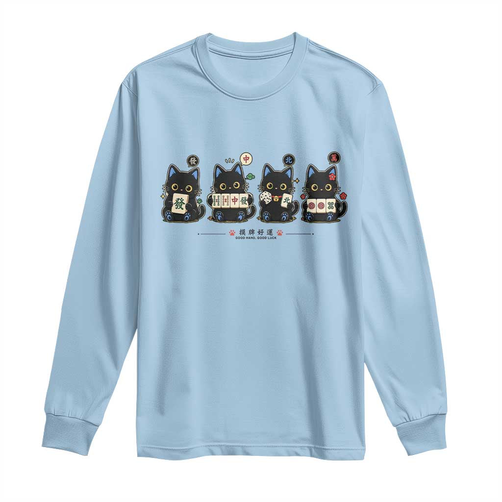 Black Cat Mahjong Lover Cute Graphic Long Sleeve Shirt TS10 Light Blue Print Your Wear