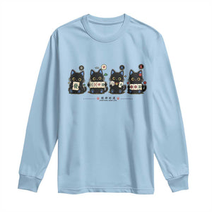 Black Cat Mahjong Lover Cute Graphic Long Sleeve Shirt TS10 Light Blue Print Your Wear