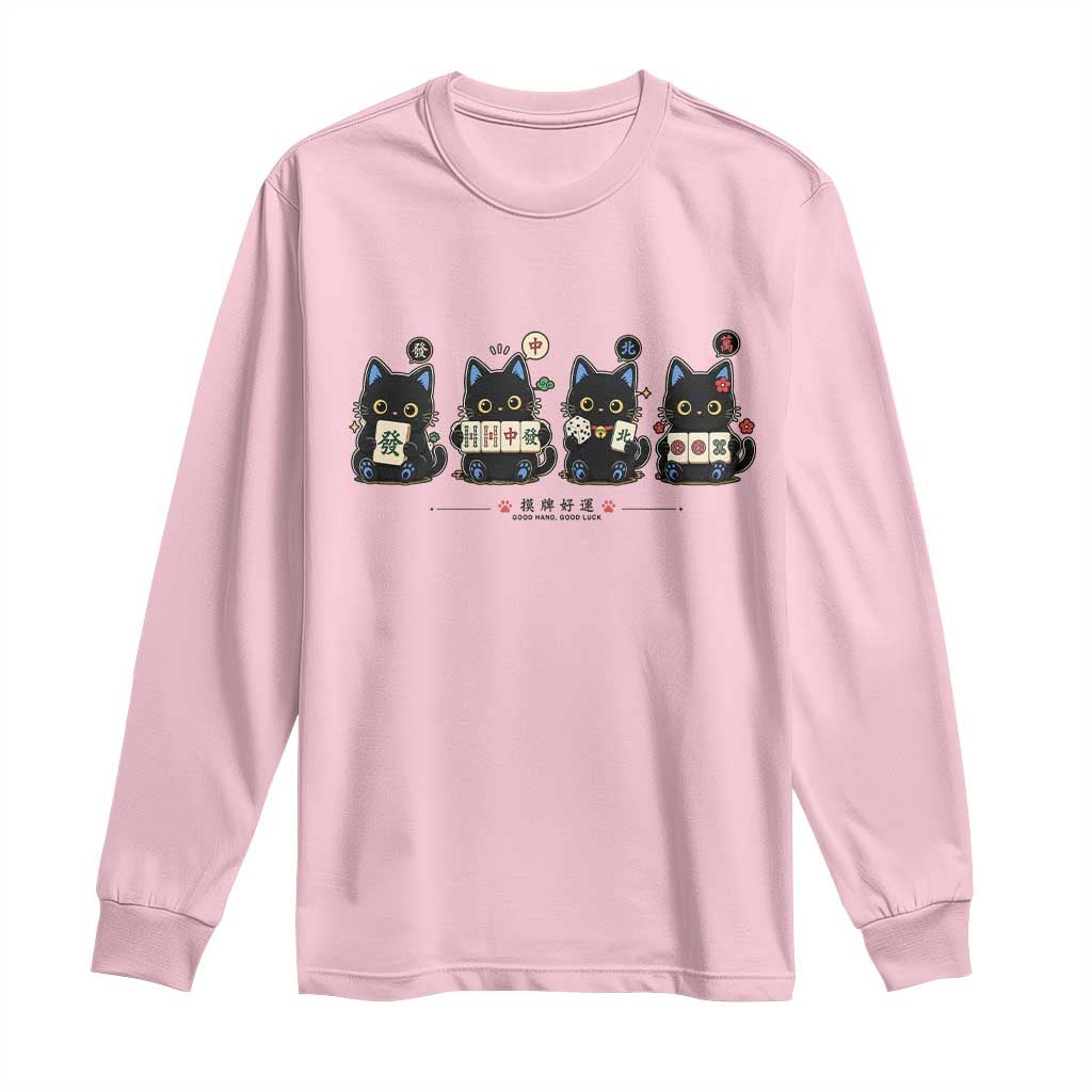 Black Cat Mahjong Lover Cute Graphic Long Sleeve Shirt TS10 Light Pink Print Your Wear