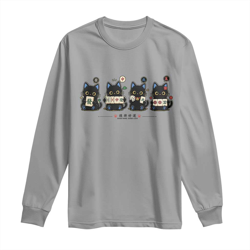 Black Cat Mahjong Lover Cute Graphic Long Sleeve Shirt TS10 Sport Gray Print Your Wear