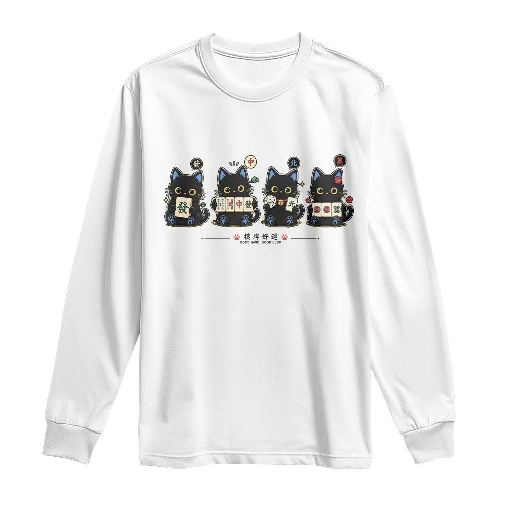 Black Cat Mahjong Lover Cute Graphic Long Sleeve Shirt TS10 White Print Your Wear