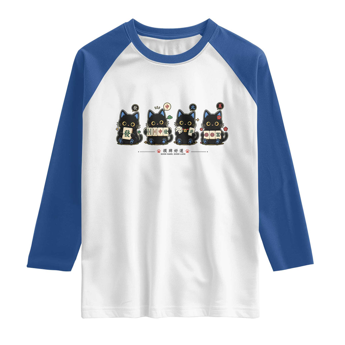 Black Cat Mahjong Lover Cute Graphic Raglan Shirt TS10 White Royal Print Your Wear