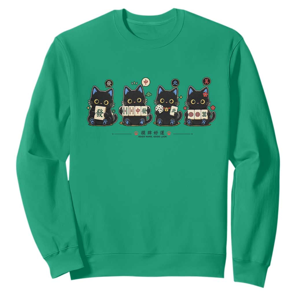 Black Cat Mahjong Lover Cute Graphic Sweatshirt TS10 Irish Green Print Your Wear