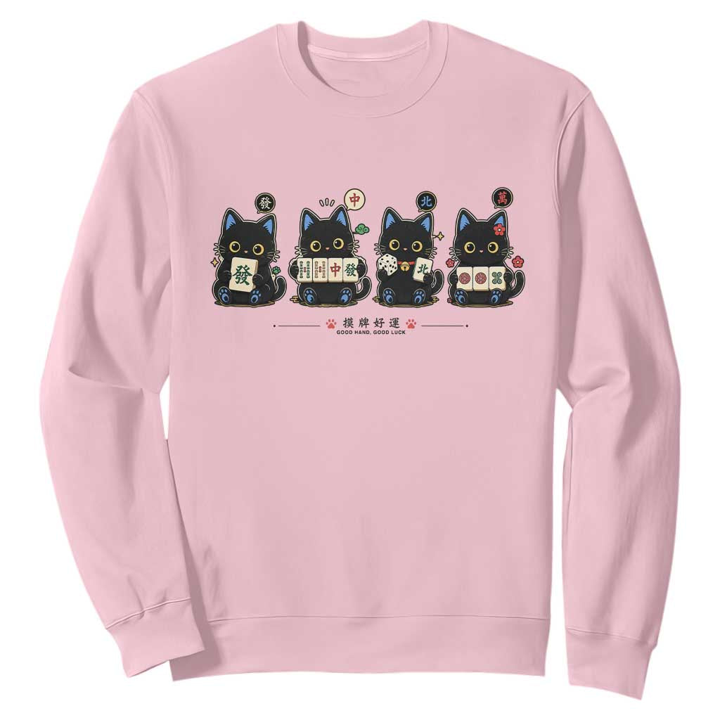 Black Cat Mahjong Lover Cute Graphic Sweatshirt TS10 Light Pink Print Your Wear