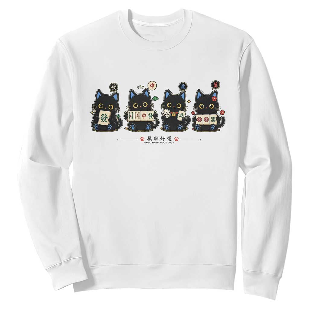Black Cat Mahjong Lover Cute Graphic Sweatshirt TS10 White Print Your Wear