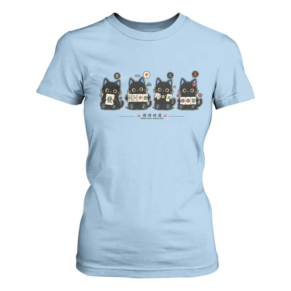 Black Cat Mahjong Lover Cute Graphic T Shirt For Women TS10 Light Blue Print Your Wear