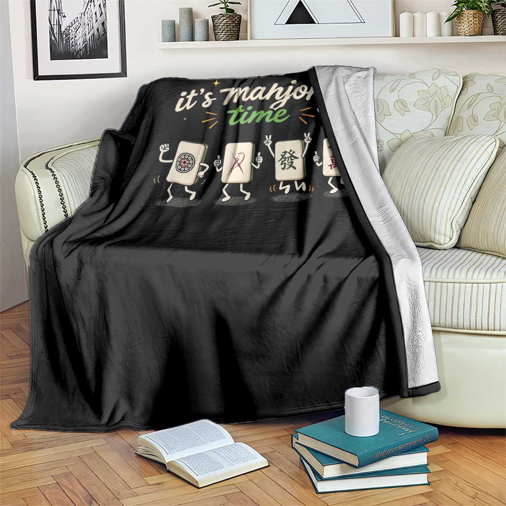Its Mahjong Time Throw Blanket Funny Cartoon Mahjong Tiles Gathering Game Night TS10 Print Your Wear