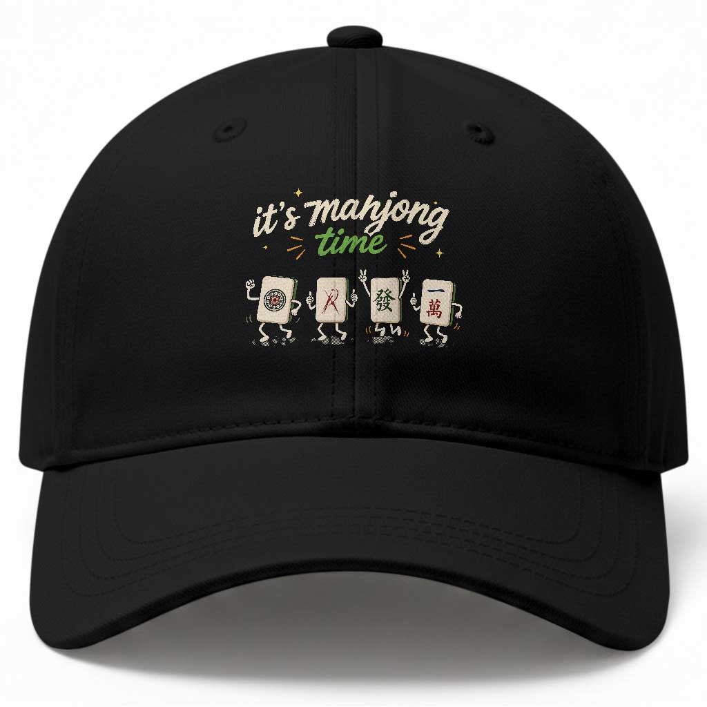 Its Mahjong Time Baseball Cap Funny Cartoon Mahjong Tiles Gathering Game Night TS10 Print Your Wear